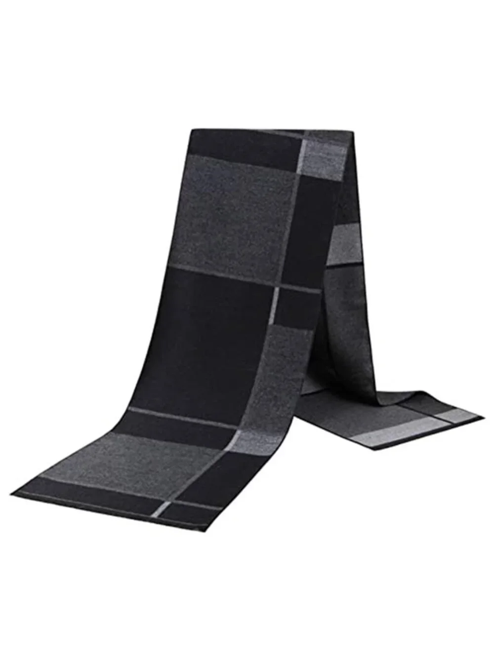 2 Packs Men's Cashmere Feel  Scarf for Winter, Black Grey Plaid